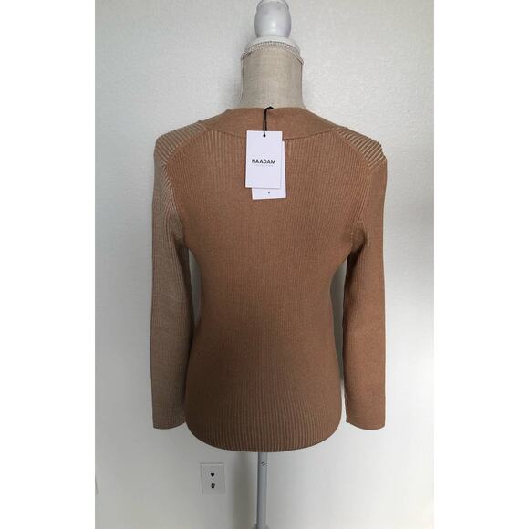 Naadam Oatmeal Combo Ribbed Twist Front Sweater Top - M - Picture 5 of 5